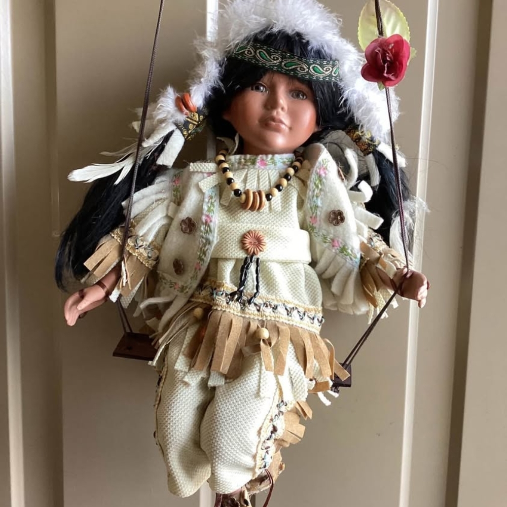 Native American-Inspired Doll with Cream and Brown Outfit